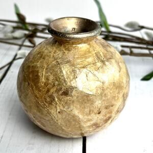 Capiz and Ceramic Ball Bud Vase Gold 3" Tall / Wide Textured Finish Round